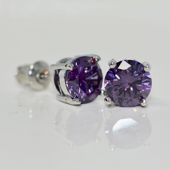 18k Gold Dipped Purple TiffanyStyle 4 Prongs Studs - Picture 6 of 6